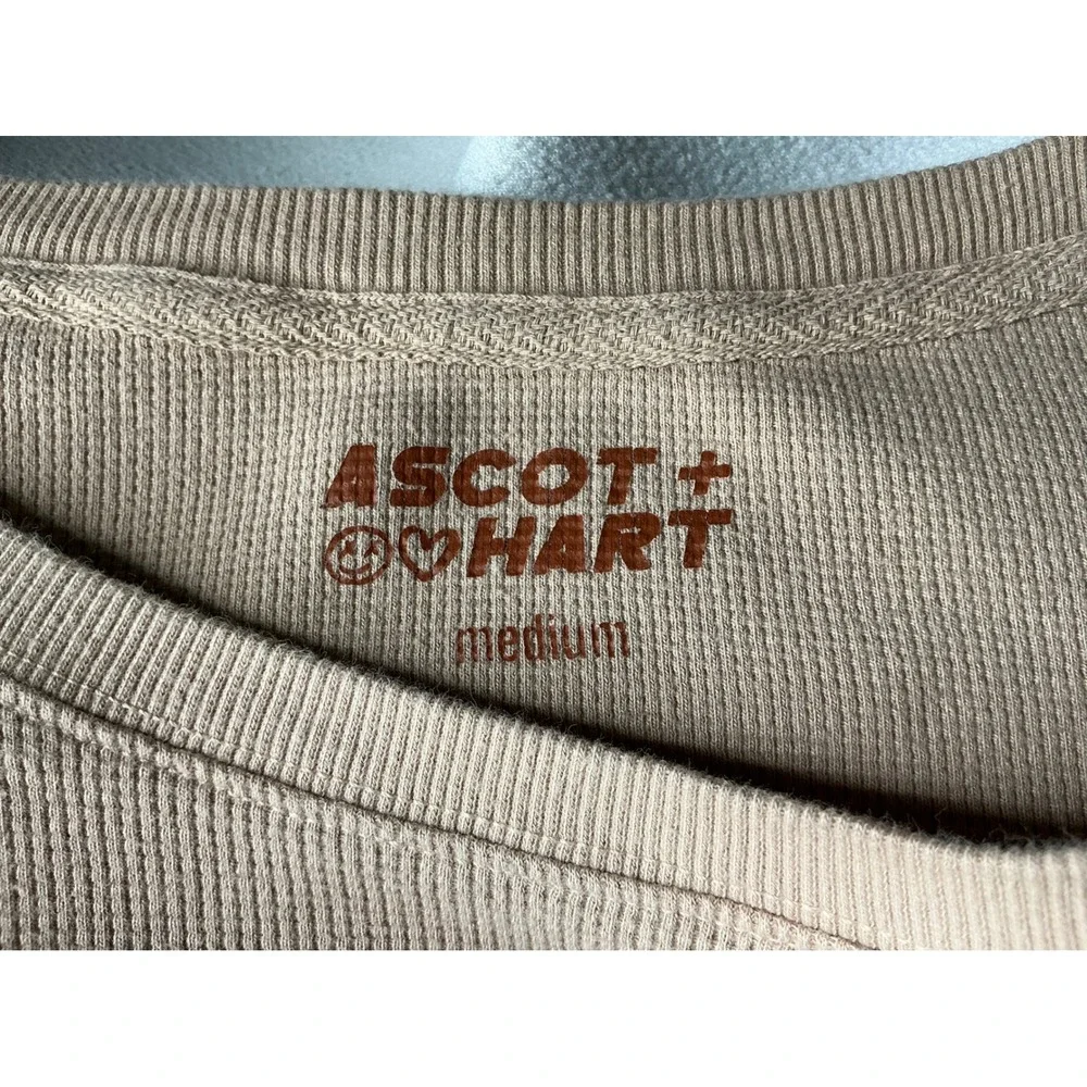 Ascot + Hart Waffle Knit Pullover Sweatshirt‎ Medium Beige Raw Hem Minimalist - Picture 3 of 6